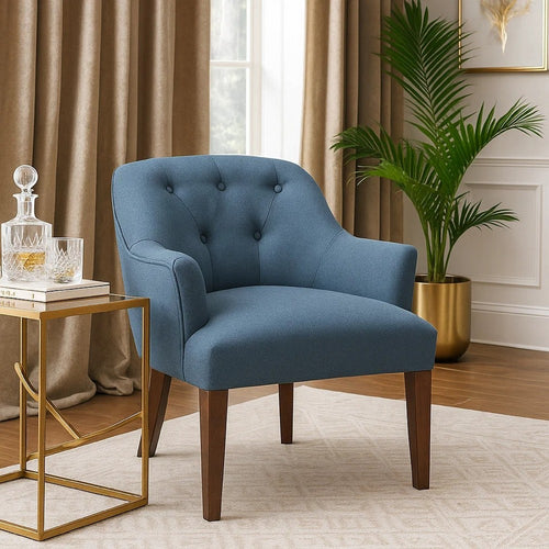 Beca Accent Armchair | Button Tufted Back | Sloped Arms | Blue Polyester