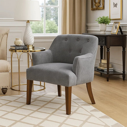 Beca Accent Armchair | Button Tufted Back | Sloped Arms | Gray Polyester