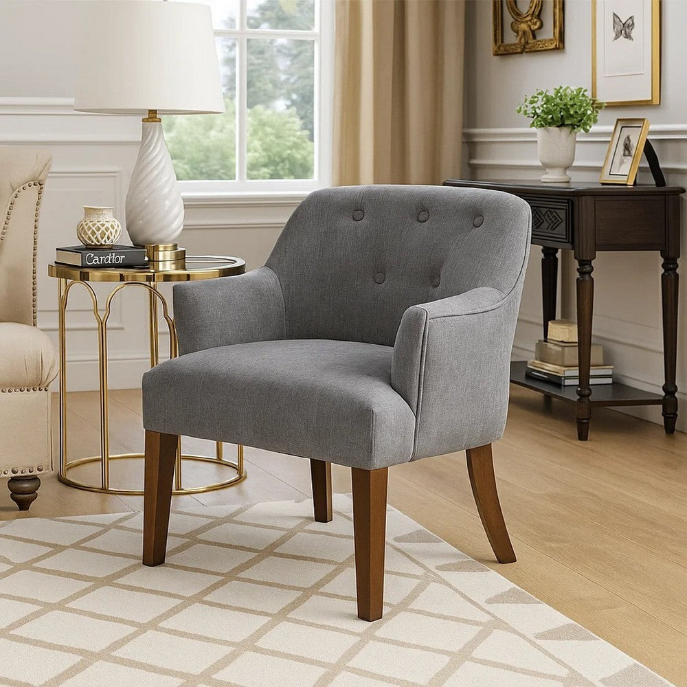 Beca Accent Armchair | Button Tufted Back | Sloped Arms | Gray Polyester