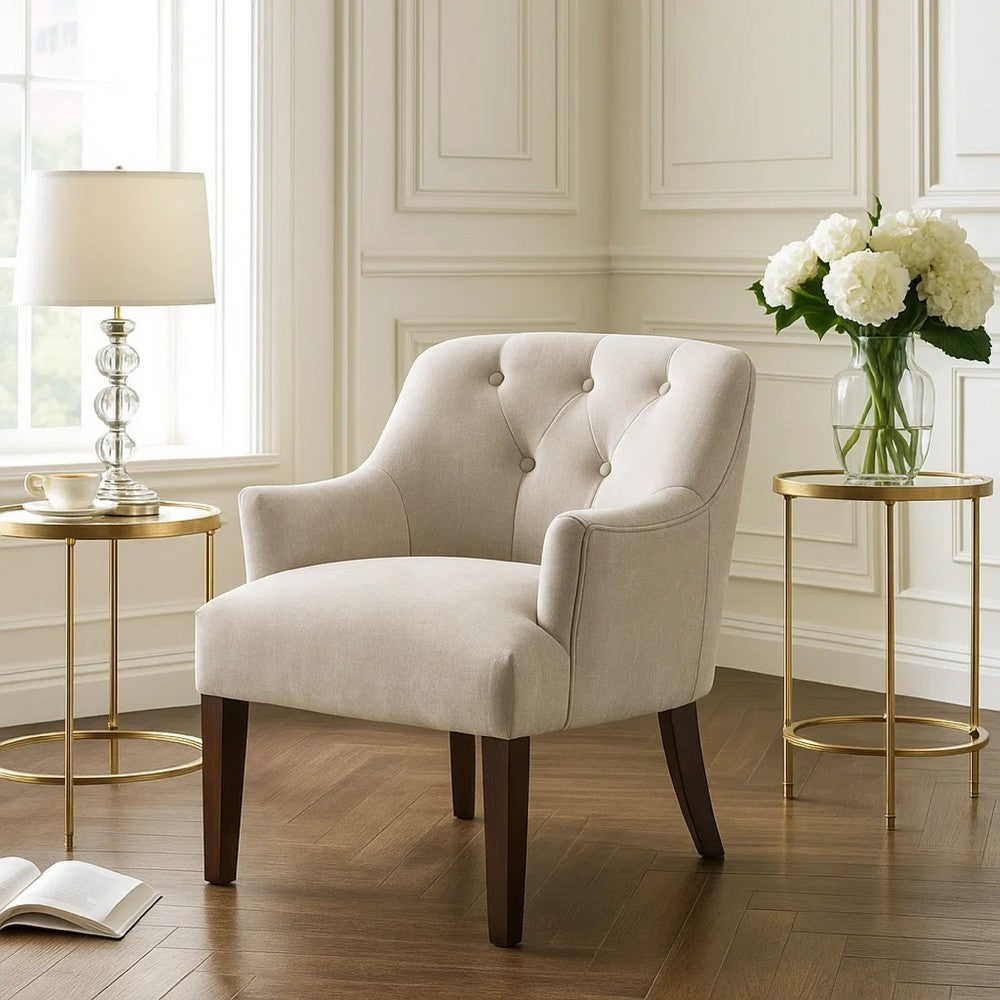 Beca Accent Armchair | Button Tufted Back | Sloped Arms | Beige Polyester