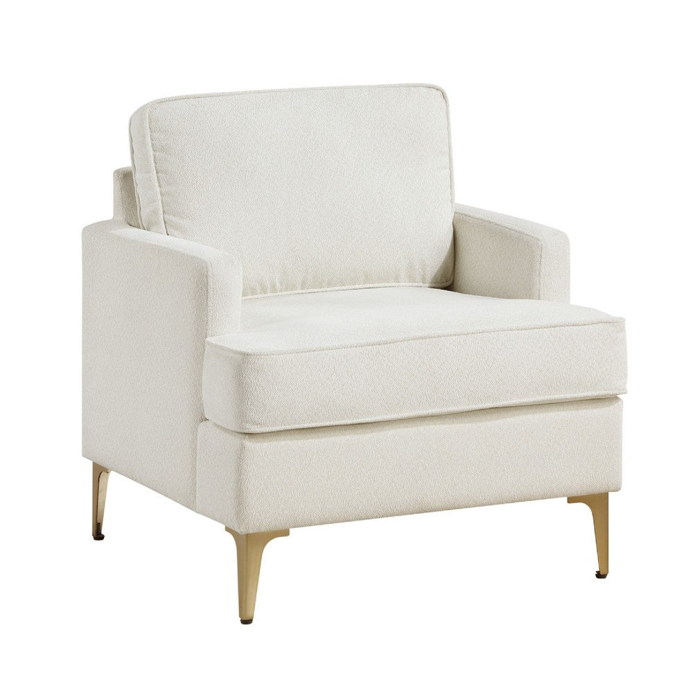 Cole Accent Chair | Foam Fill Beige Chenille | Track Arms | Gold Metal Legs