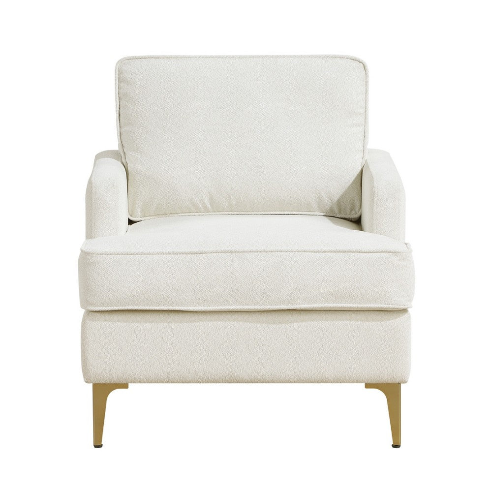 Cole Accent Chair | Foam Fill Beige Chenille | Track Arms | Gold Metal Legs