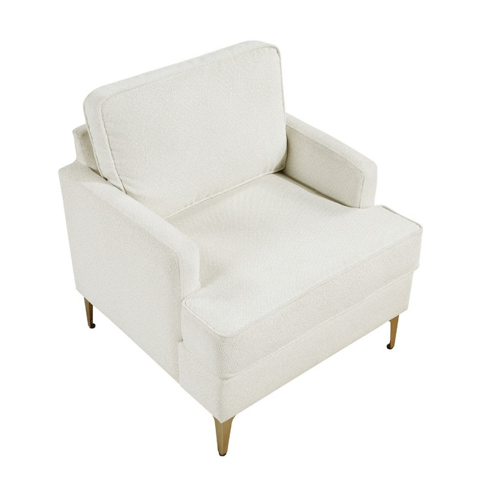 Cole Accent Chair | Foam Fill Beige Chenille | Track Arms | Gold Metal Legs