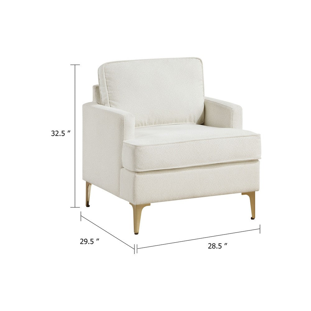 Cole Accent Chair | Foam Fill Beige Chenille | Track Arms | Gold Metal Legs