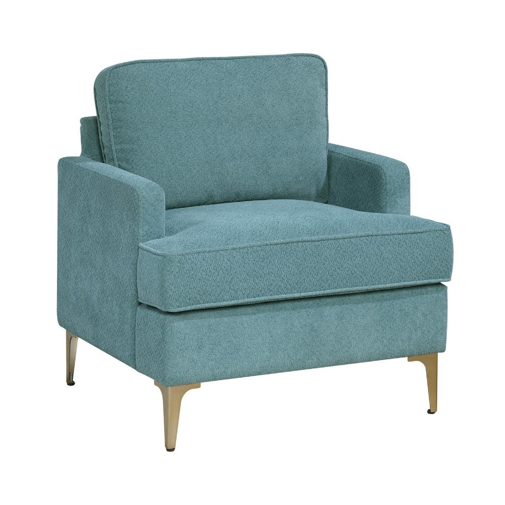 Cole Accent Chair | Peacock Blue Chenille | Track Arms | Gold Metal Legs