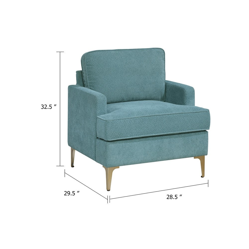 Cole Accent Chair | Peacock Blue Chenille | Track Arms | Gold Metal Legs