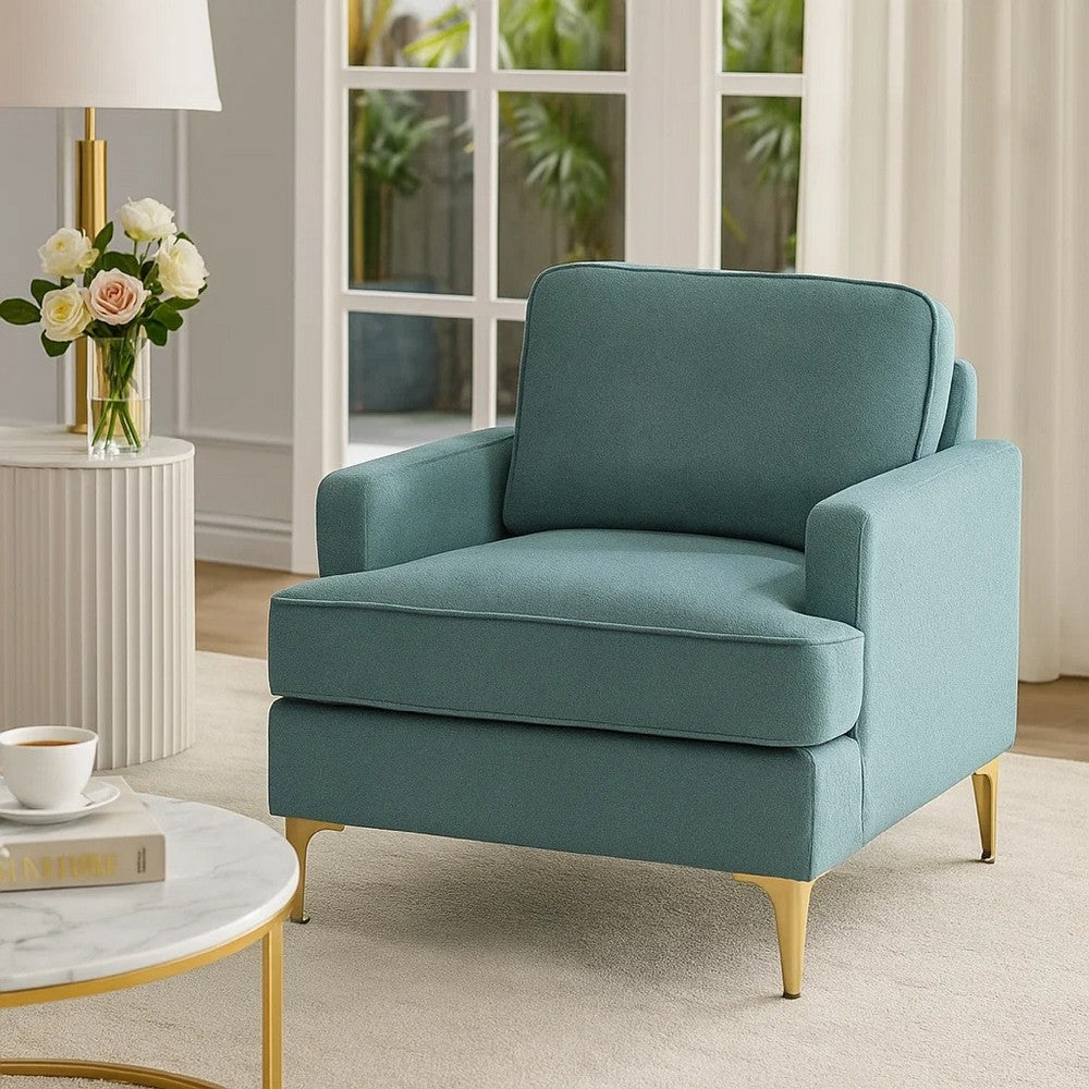 Cole Accent Chair | Peacock Blue Chenille | Track Arms | Gold Metal Legs