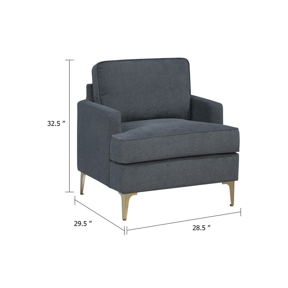 Cole Accent Chair | Dark Gray Chenille | Track Arms | Gold Metal Legs