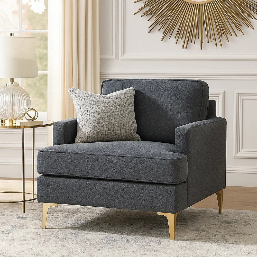 Cole Accent Chair | Dark Gray Chenille | Track Arms | Gold Metal Legs