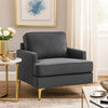 Cole Accent Chair | Dark Gray Chenille | Track Arms | Gold Metal Legs