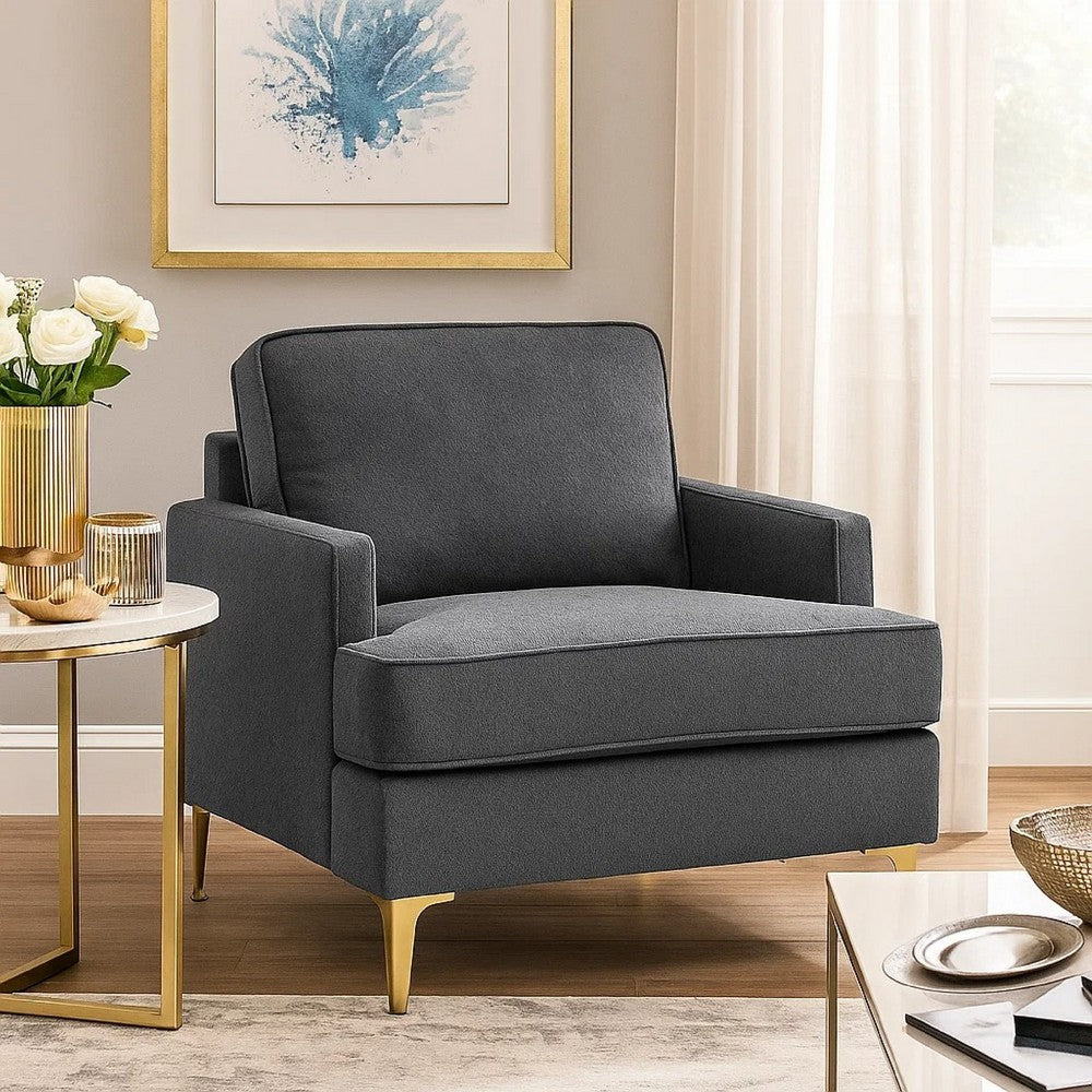 Cole Accent Chair | Dark Gray Chenille | Track Arms | Gold Metal Legs