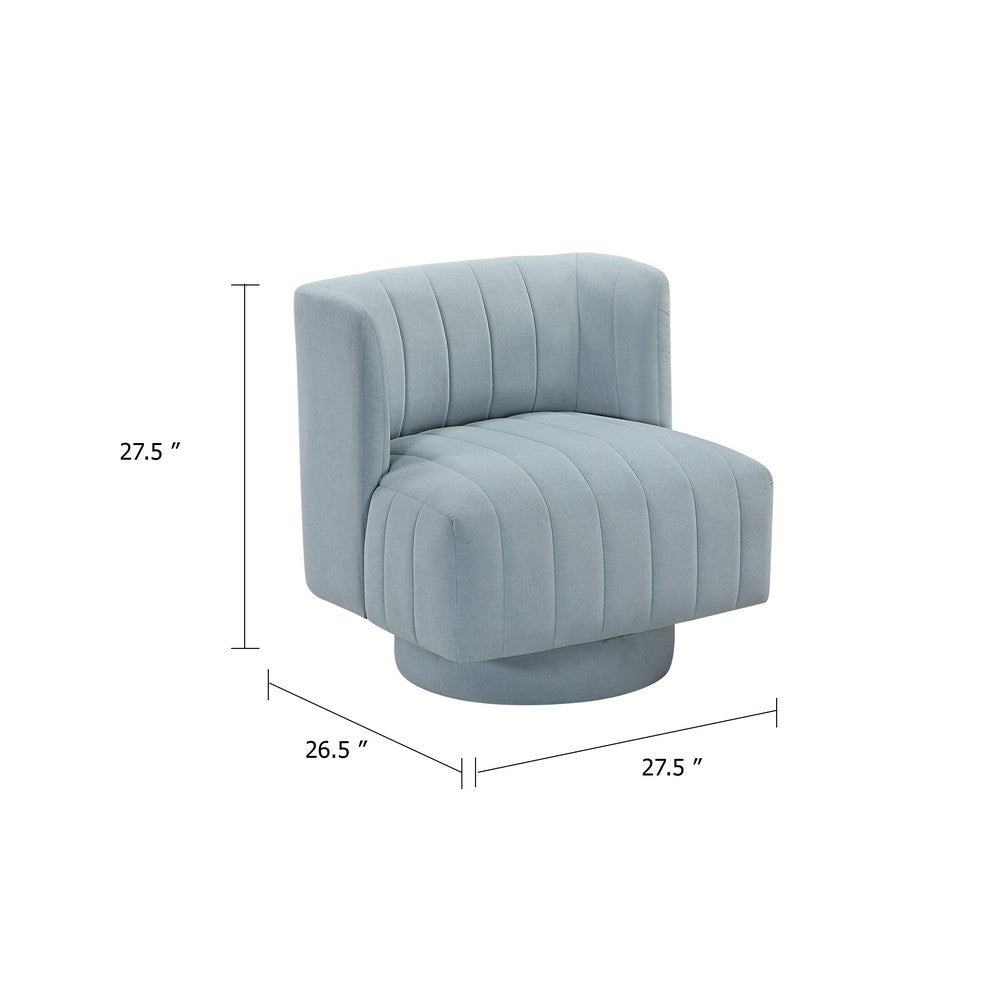 Joya Swivel Accent Chair | Barrel Wingback | Channeled Aqua Blue Polyester