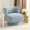 Joya Swivel Accent Chair | Barrel Wingback | Channeled Aqua Blue Polyester