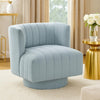 Joya Swivel Accent Chair | Barrel Wingback | Channeled Aqua Blue Polyester