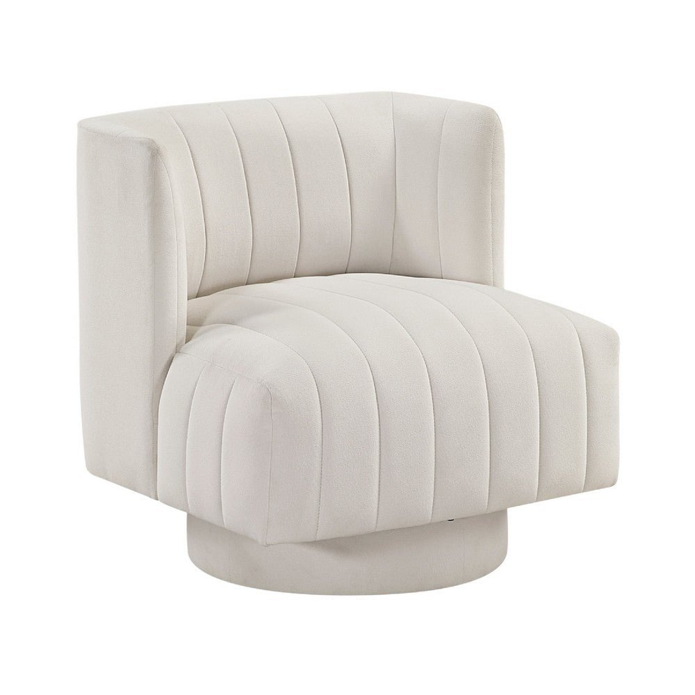 Joya Swivel Accent Chair | Barrel Wingback | Channeled Beige Polyester