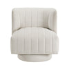 Joya Swivel Accent Chair | Barrel Wingback | Channeled Beige Polyester