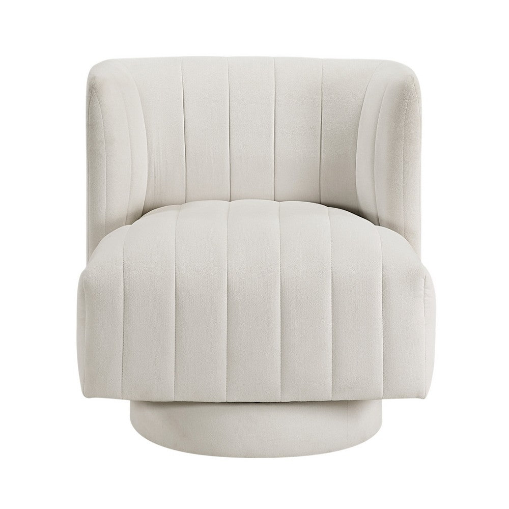 Joya Swivel Accent Chair | Barrel Wingback | Channeled Beige Polyester