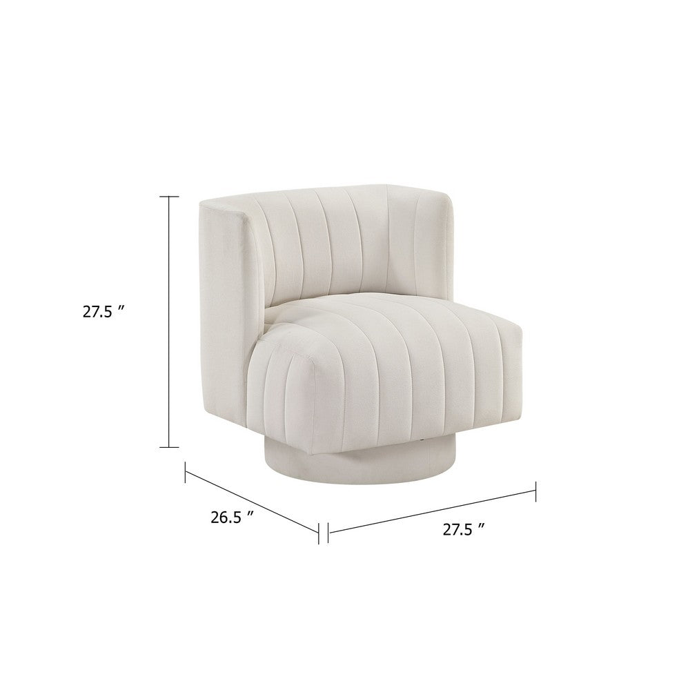 Joya Swivel Accent Chair | Barrel Wingback | Channeled Beige Polyester