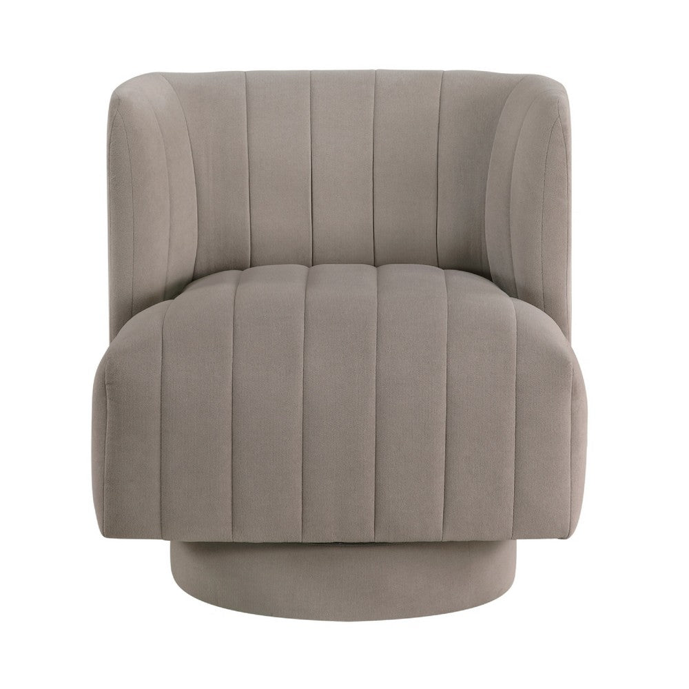 Joya Swivel Accent Chair | Barrel Wingback | Channeled Taupe Gray Polyester
