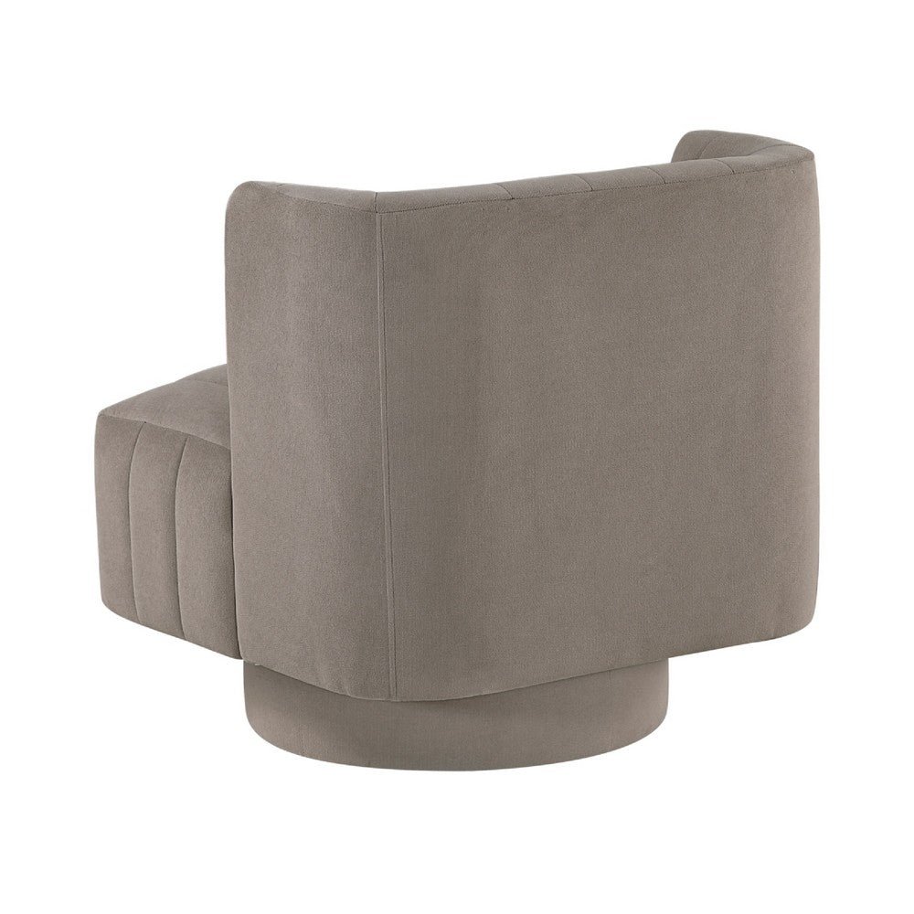 Joya Swivel Accent Chair | Barrel Wingback | Channeled Taupe Gray Polyester