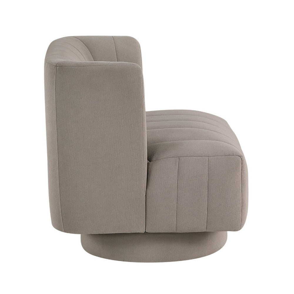 Joya Swivel Accent Chair | Barrel Wingback | Channeled Taupe Gray Polyester