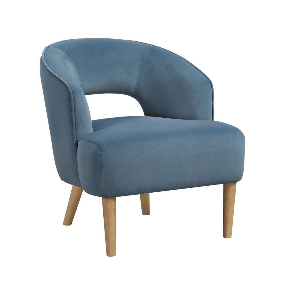 Dora Accent Chair | Open Barrel Back | Blue Velvet | Light Brown Legs