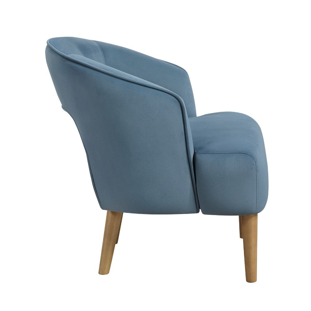 Dora Accent Chair | Open Barrel Back | Blue Velvet | Light Brown Legs