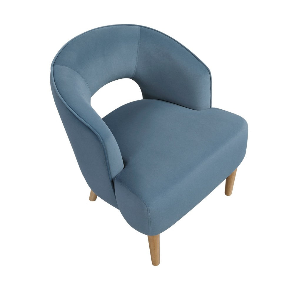 Dora Accent Chair | Open Barrel Back | Blue Velvet | Light Brown Legs
