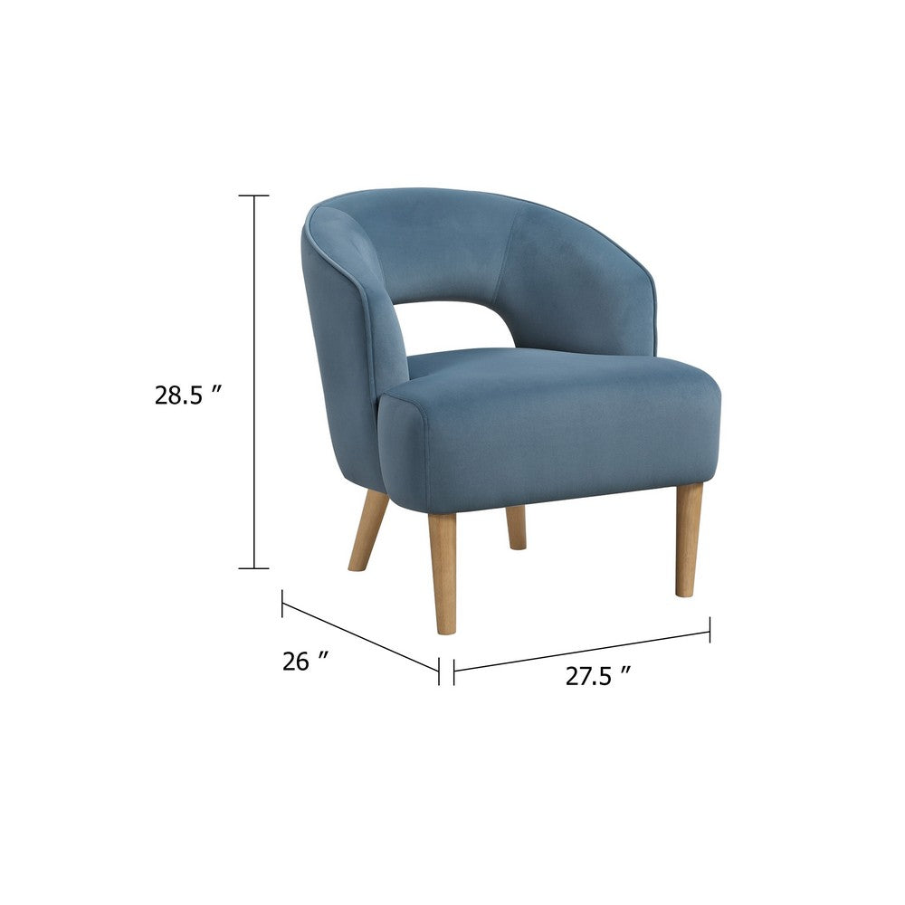 Dora Accent Chair | Open Barrel Back | Blue Velvet | Light Brown Legs