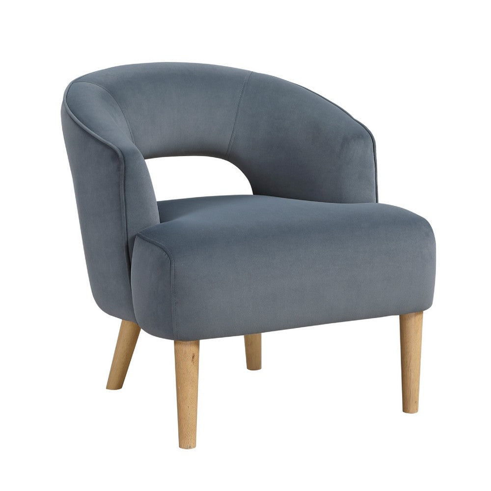 Dora Accent Chair | Open Barrel Back | Dark Gray Velvet | Light Brown Legs