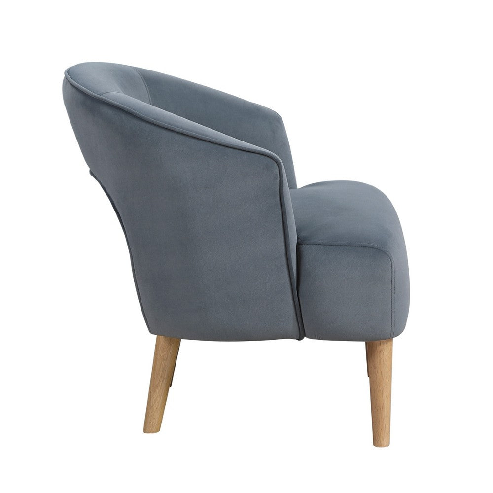 Dora Accent Chair | Open Barrel Back | Dark Gray Velvet | Light Brown Legs