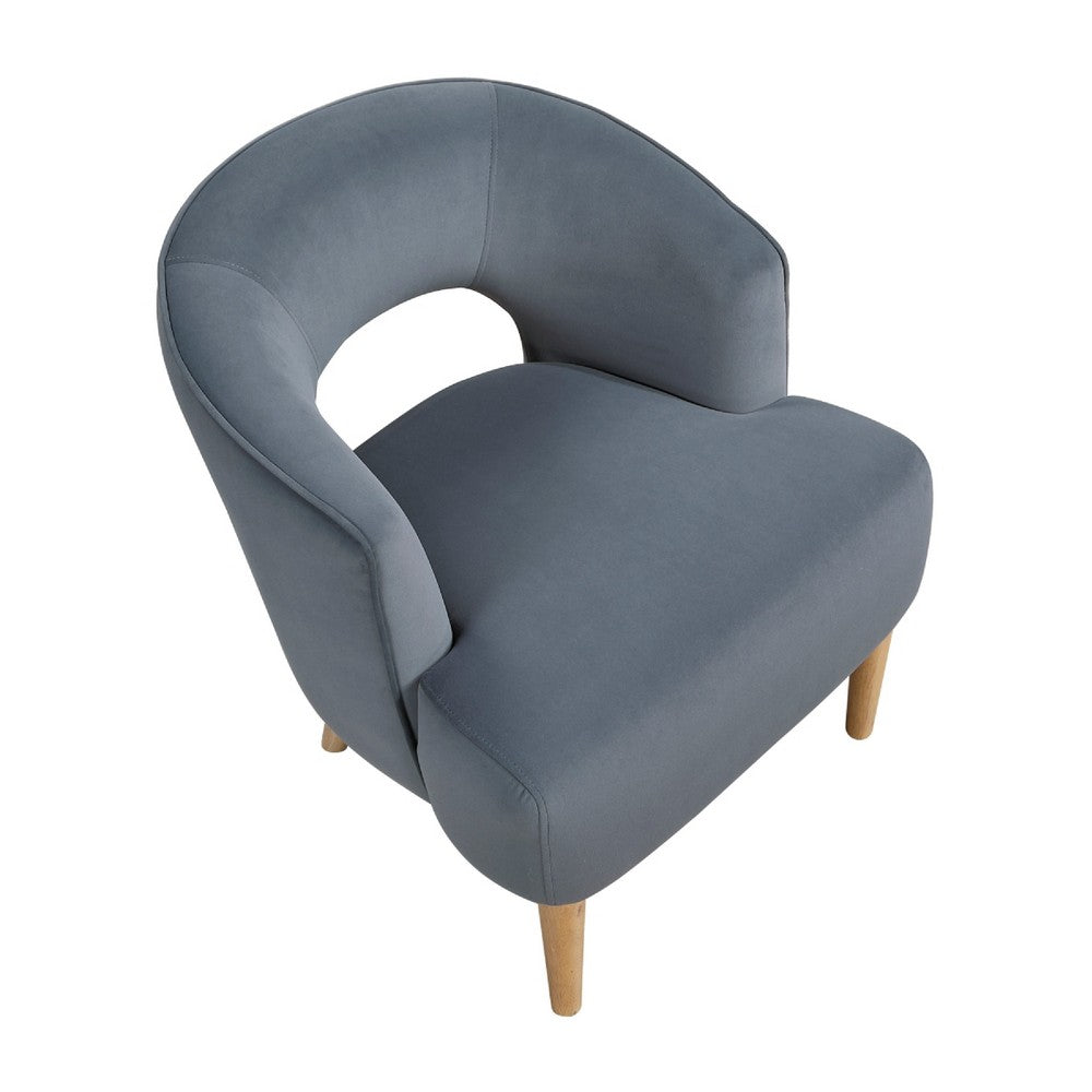 Dora Accent Chair | Open Barrel Back | Dark Gray Velvet | Light Brown Legs