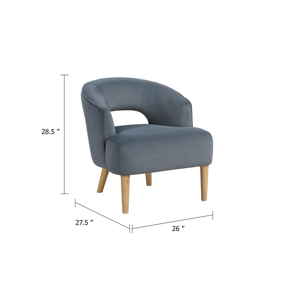 Dora Accent Chair | Open Barrel Back | Dark Gray Velvet | Light Brown Legs