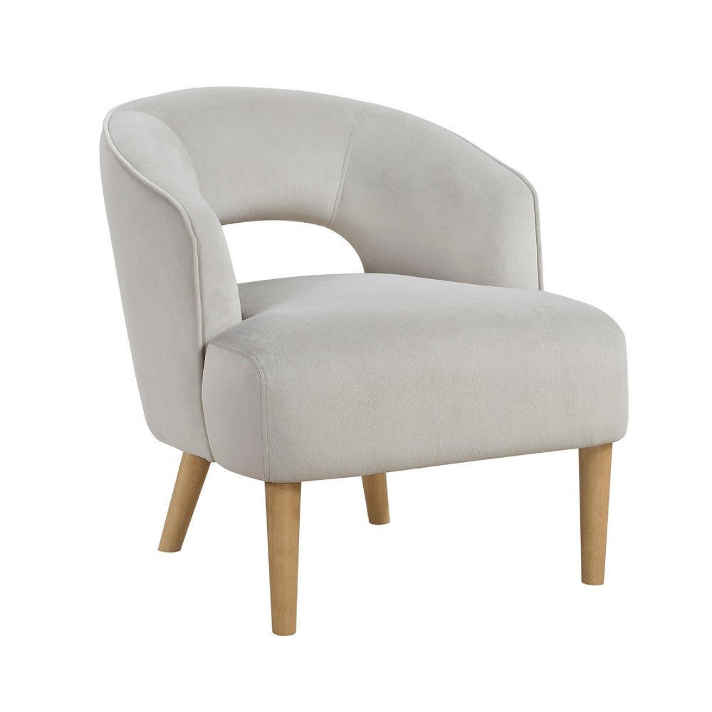 Dora Accent Chair | Open Barrel Back | Gray Velvet | Light Brown Legs