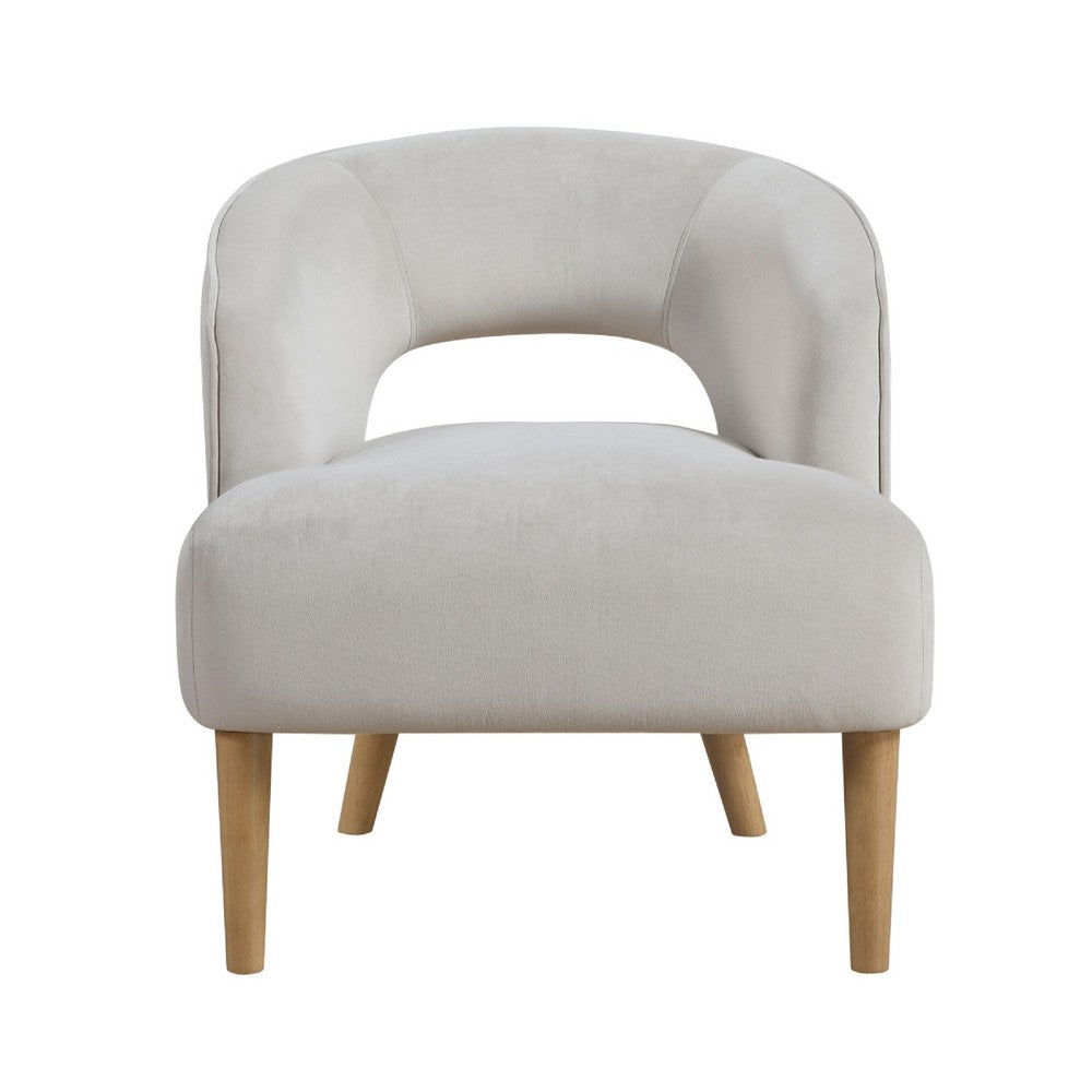 Dora Accent Chair | Open Barrel Back | Gray Velvet | Light Brown Legs