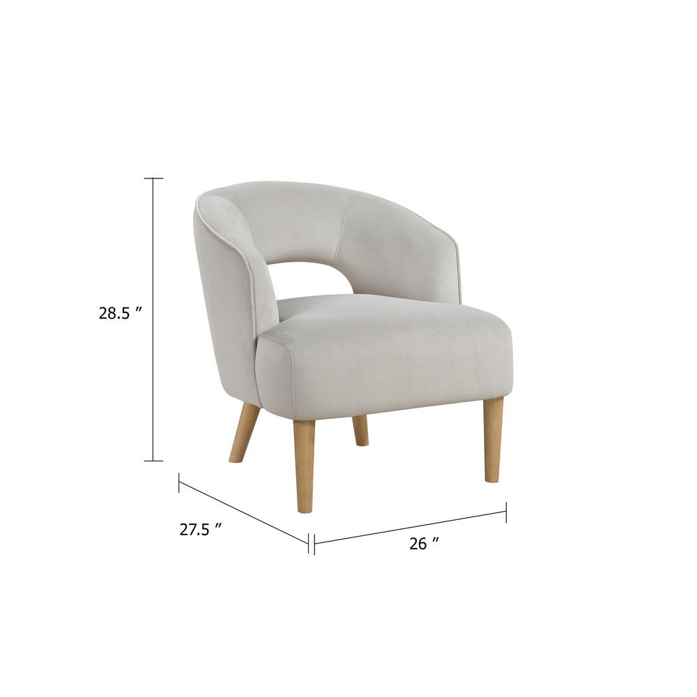 Dora Accent Chair | Open Barrel Back | Gray Velvet | Light Brown Legs