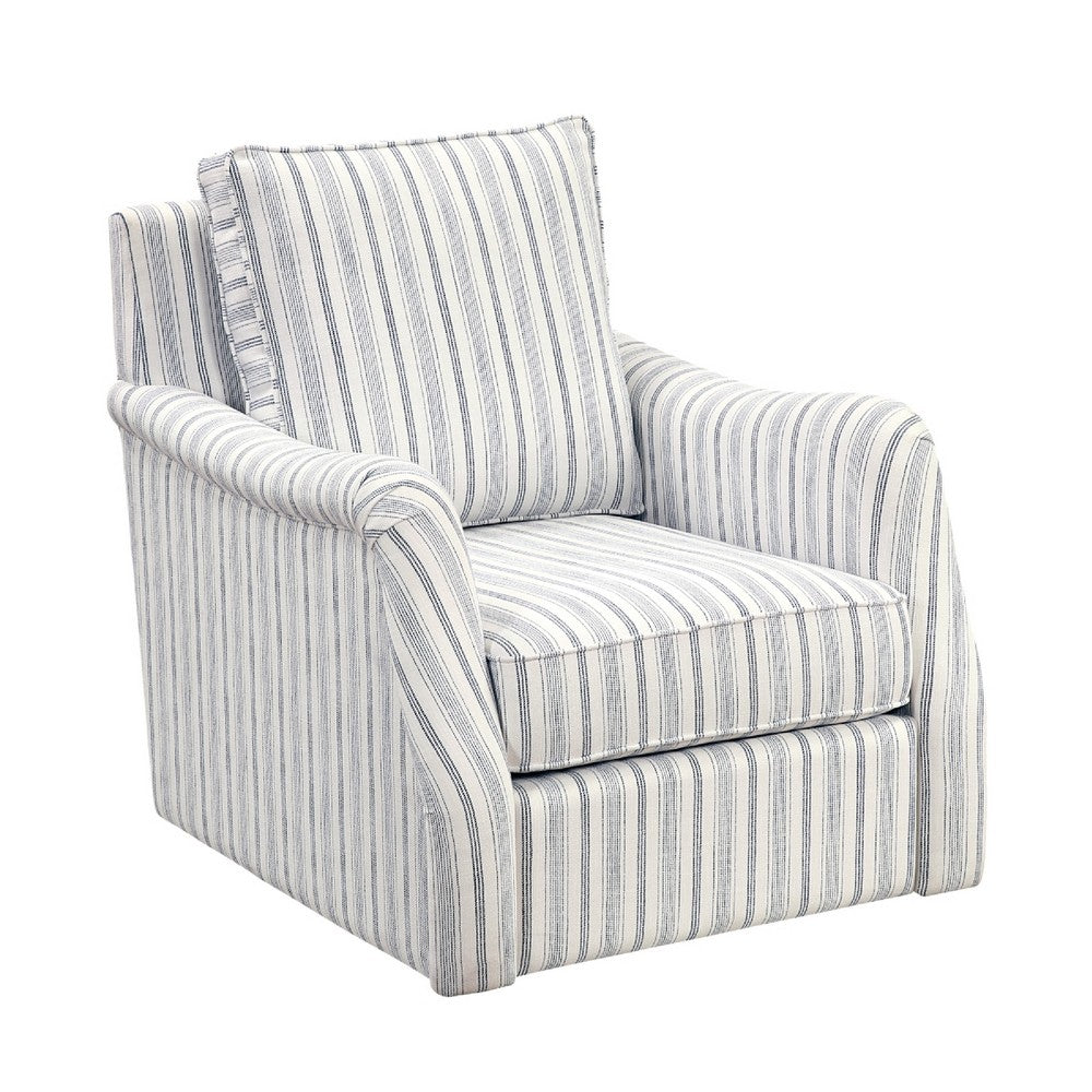 Boni Swivel Accent Chair | Foam Fill | Off White Polyester | Blue Stripes
