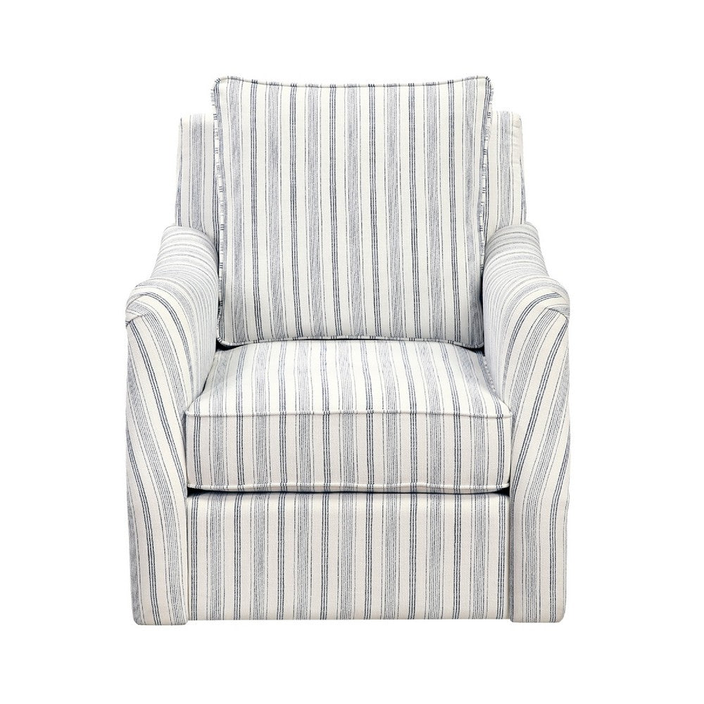 Boni Swivel Accent Chair | Foam Fill | Off White Polyester | Blue Stripes