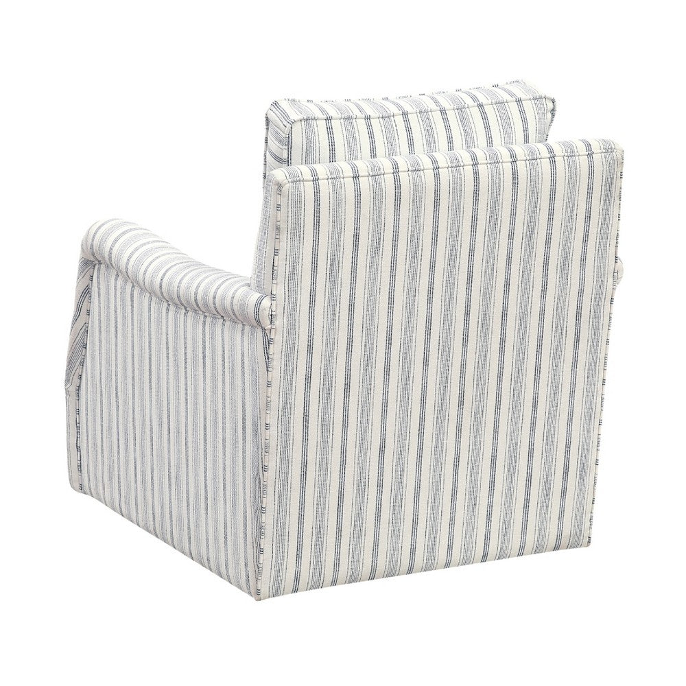 Boni Swivel Accent Chair | Foam Fill | Off White Polyester | Blue Stripes