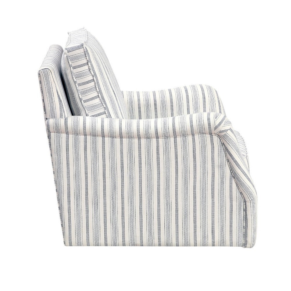 Boni Swivel Accent Chair | Foam Fill | Off White Polyester | Blue Stripes