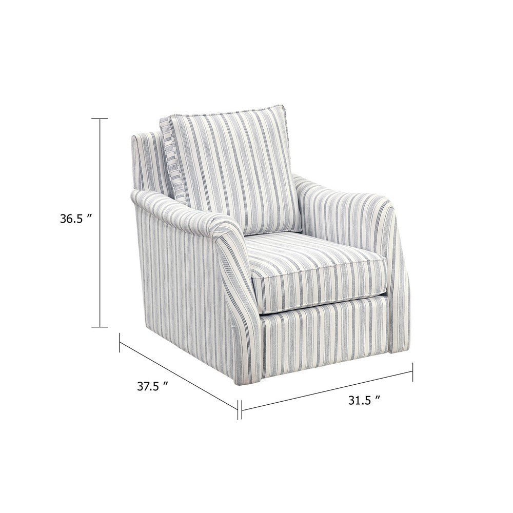 Boni Swivel Accent Chair | Foam Fill | Off White Polyester | Blue Stripes