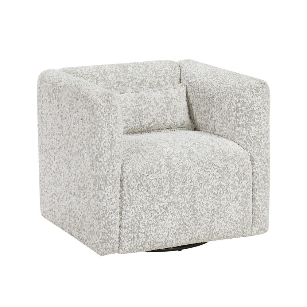 Veena Swivel Cube Chair w Lumbar Pillow | Foam Cushions | Beige Jacquard