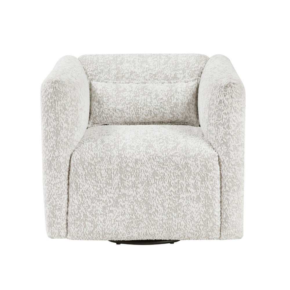 Veena Swivel Cube Chair w Lumbar Pillow | Foam Cushions | Beige Jacquard
