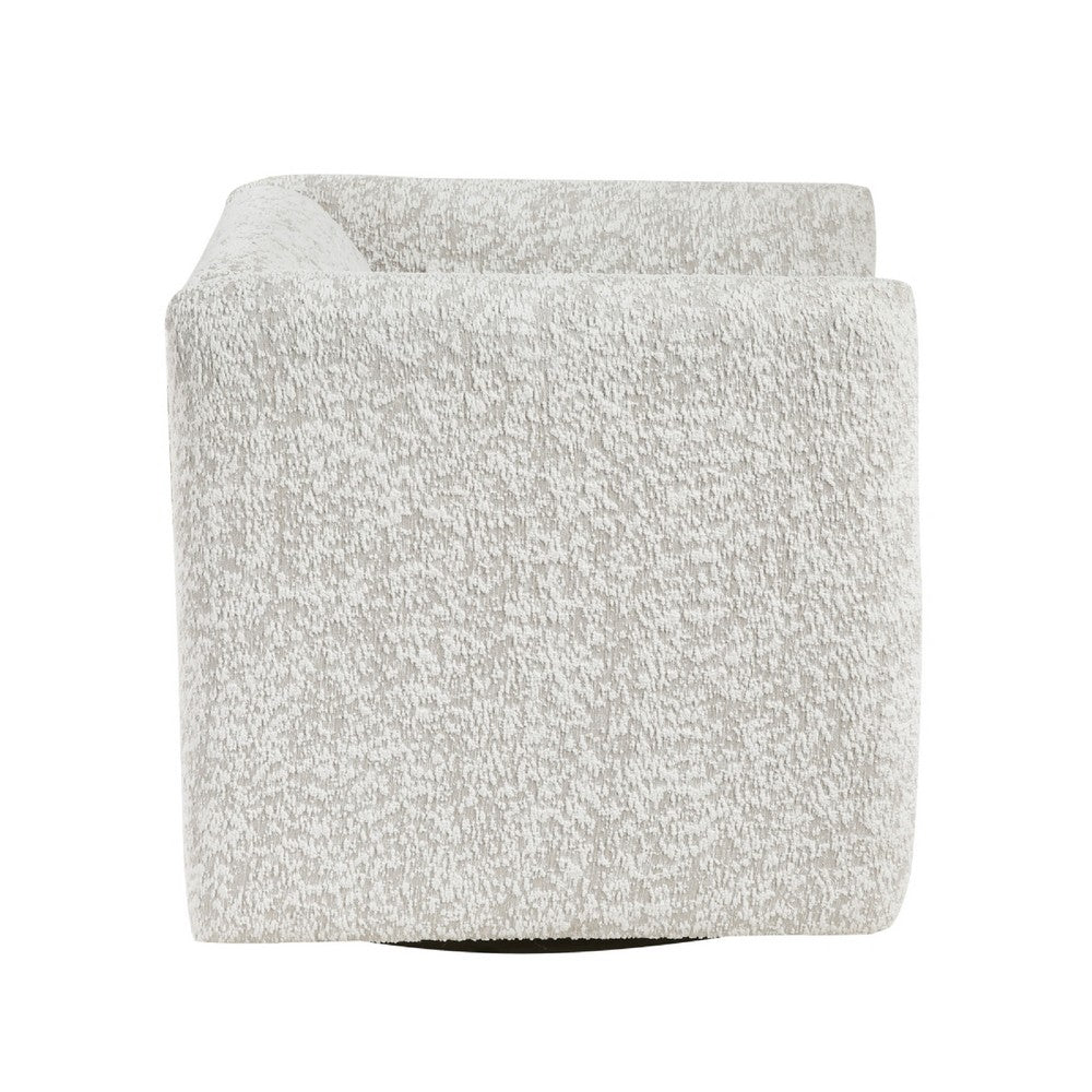 Veena Swivel Cube Chair w Lumbar Pillow | Foam Cushions | Beige Jacquard