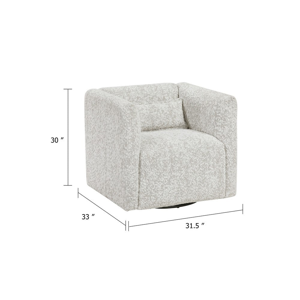 Veena Swivel Cube Chair w Lumbar Pillow | Foam Cushions | Beige Jacquard