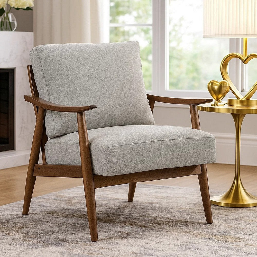 Toni Accent Chair | Foam Fill Gray Polyester | Slat Back Dark Brown Wood