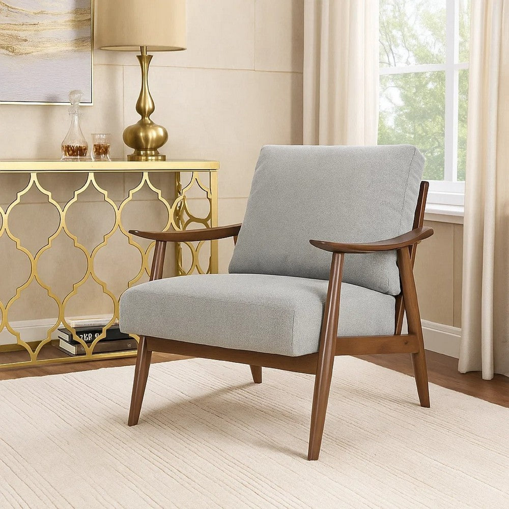 Toni Accent Chair | Foam Fill Gray Polyester | Slat Back Dark Brown Wood