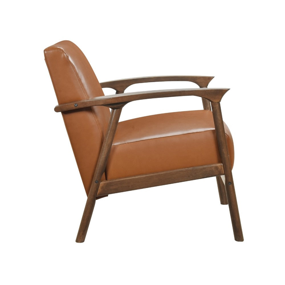 Eva Accent Chair | Foam Fill Cushions | Brown Faux Leather & Wood Frame