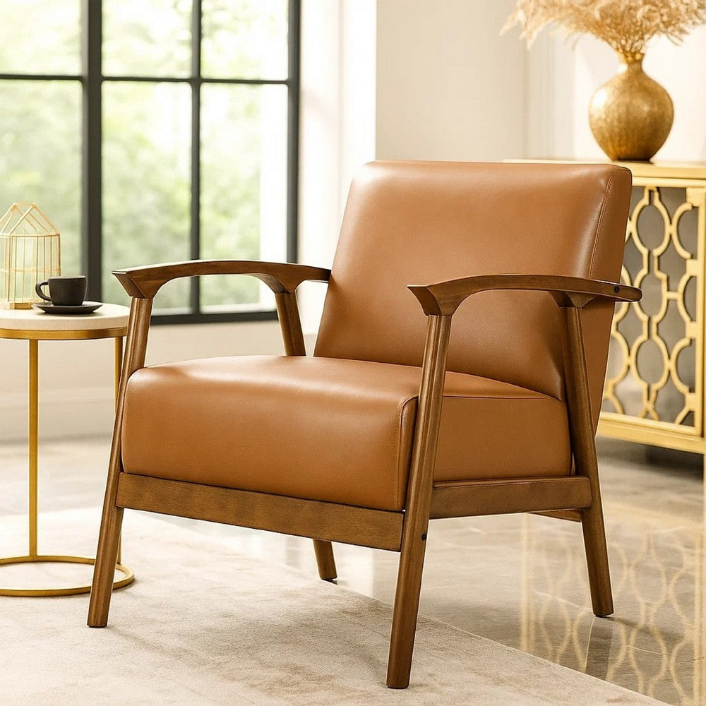 Eva Accent Chair | Foam Fill Cushions | Brown Faux Leather & Wood Frame
