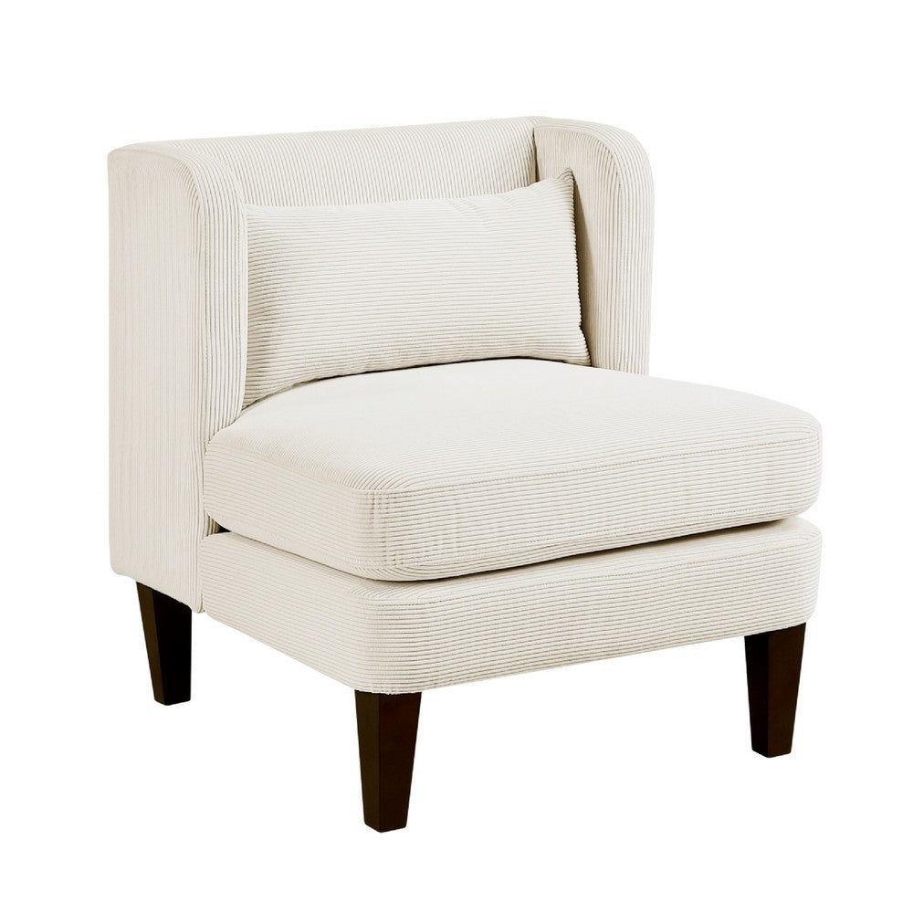 Feya Accent Chair w Lumbar Pillow | Channeled Beige Corduroy | Brown Legs